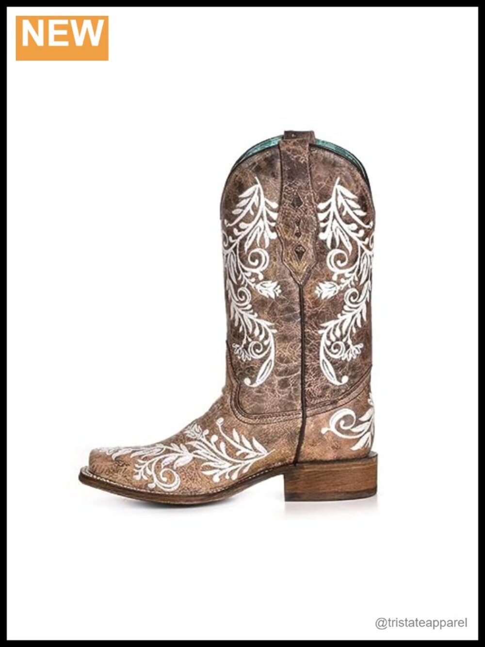 Western Embroidered Snip Toe Pull-On Boots Leather Sole Mid-Calf